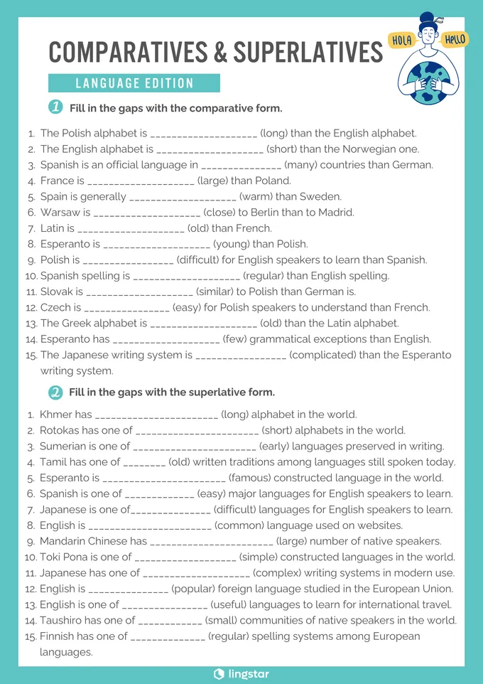 Comparatives & superlatives – languages